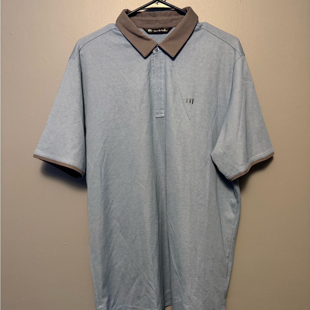 Travis Mathew Light Blue Polo with Gray Collar